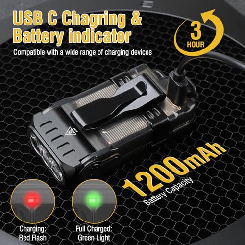 BORUIT V15 LED Small Powerful EDC Flashlight with Warm White Red Light,Bright 1200LM USB C Rechargeable 10 Modes Mini Pocket Keychain Flash Light with Clip,IP67 Waterproof,80°Head Swivels,Tail Magnet - Image 4