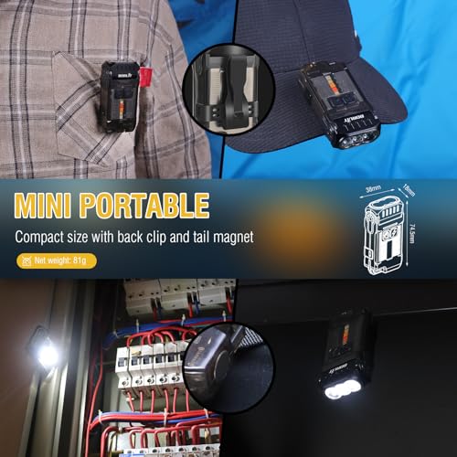 BORUIT V15 LED Small Powerful EDC Flashlight with Warm White Red Light,Bright 1200LM USB C Rechargeable 10 Modes Mini Pocket Keychain Flash Light with Clip,IP67 Waterproof,80°Head Swivels,Tail Magnet - Image 5