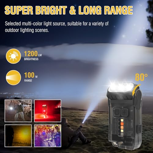 BORUIT V15 LED Small Powerful EDC Flashlight with Warm White Red Light,Bright 1200LM USB C Rechargeable 10 Modes Mini Pocket Keychain Flash Light with Clip,IP67 Waterproof,80°Head Swivels,Tail Magnet - Image 2