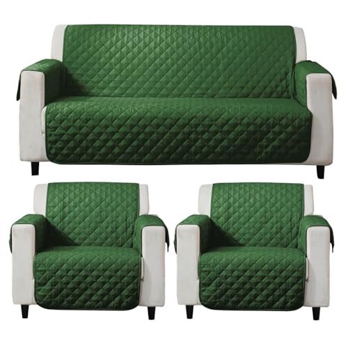 HOKIPO 'UrbanQuilt' Quilted Sofa Cover 5 Seater Fully Covered 3+1+1 with Pockets, Forest Green (NEW-AR-4663-M8*2 + AR-4665-M8) - Image 1