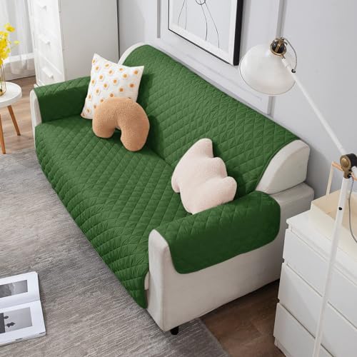 HOKIPO 'UrbanQuilt' Quilted Sofa Cover 5 Seater Fully Covered 3+1+1 with Pockets, Forest Green (NEW-AR-4663-M8*2 + AR-4665-M8) - Image 2