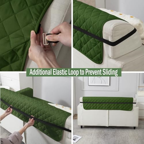 HOKIPO 'UrbanQuilt' Quilted Sofa Cover 5 Seater Fully Covered 3+1+1 with Pockets, Forest Green (NEW-AR-4663-M8*2 + AR-4665-M8) - Image 4