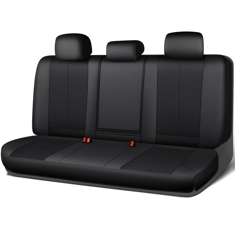 CAR PASS Back Car Seat Covers, Water Resistant Nappa Leather Rear Bench Seat Cover Universal Fit for Cars, SUVs, Vans, Trucks, Automotive Backseat (Rear, Black) - Image 1
