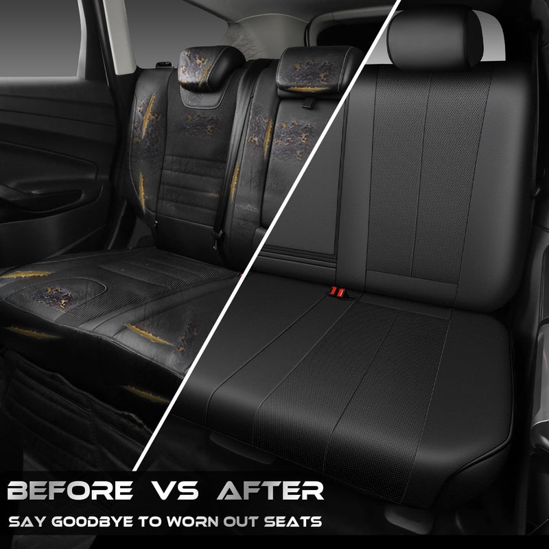 CAR PASS Back Car Seat Covers, Water Resistant Nappa Leather Rear Bench Seat Cover Universal Fit for Cars, SUVs, Vans, Trucks, Automotive Backseat (Rear, Black) - Image 5