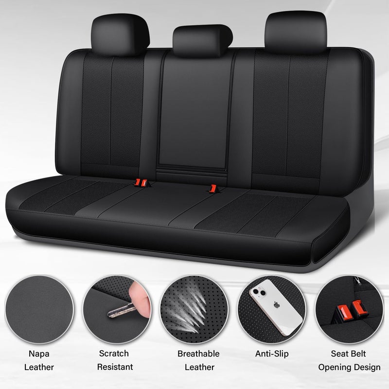 CAR PASS Back Car Seat Covers, Water Resistant Nappa Leather Rear Bench Seat Cover Universal Fit for Cars, SUVs, Vans, Trucks, Automotive Backseat (Rear, Black) - Image 3
