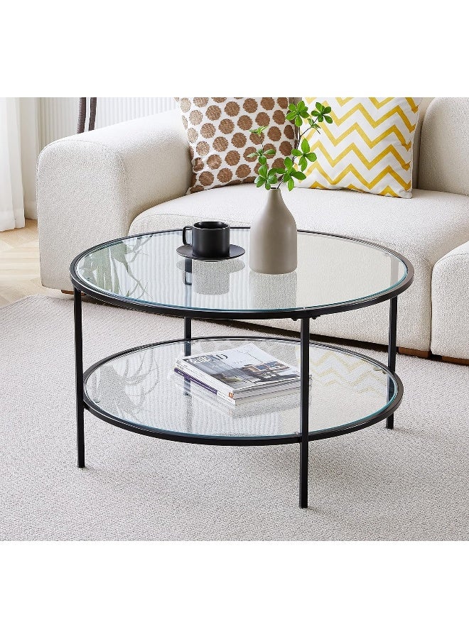 Hometaste Tempered Glass Coffee Table Round Coffee Table Nested Table Tea Table End Side Table Sofa Table For Living Room Home Office Black