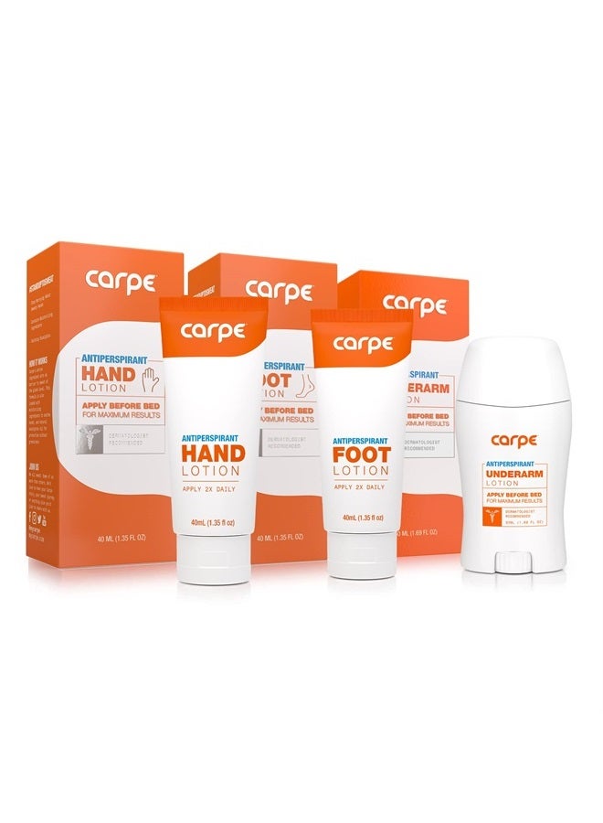 Carpe Antiperspirant Underarm, Hand & Foot Package Deal Save 25% (1Underarm Clinical Strength, 1Hand & 1Foot Antiperspirant), Stop Excessive Sweat, Hyperhidrosis Protection, Dermatologist Recommended - Image 1