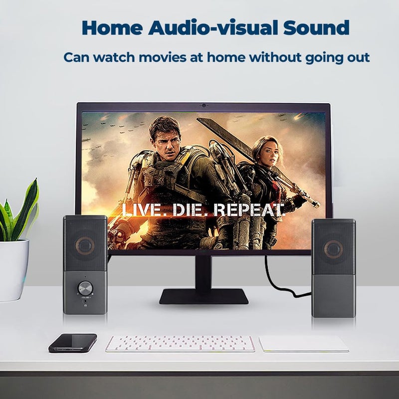 ROSON Computer Speaker, Compact Size Speaker with Headphone Jack, Enhanced Bass and Volume Control, Stereo 2.0 USB Powered 3.5mm Aux Multimedia Speakers for Laptop/Desktop/Tablets/Phone - Image 4