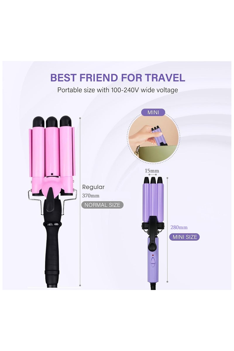 PANDA JOJO Mini Hair Crimper, 15mm Beach Waves Curling Iron, Hair Waver for Short and Medium with 3 Ceramic Barrels, Home and Travel Friendly Crimper Hair Tool, Dual Voltage, 392℉ Fast Heating - Image 2