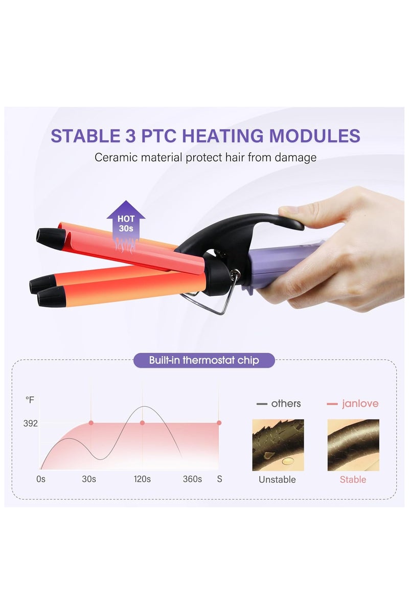 PANDA JOJO Mini Hair Crimper, 15mm Beach Waves Curling Iron, Hair Waver for Short and Medium with 3 Ceramic Barrels, Home and Travel Friendly Crimper Hair Tool, Dual Voltage, 392℉ Fast Heating - Image 5
