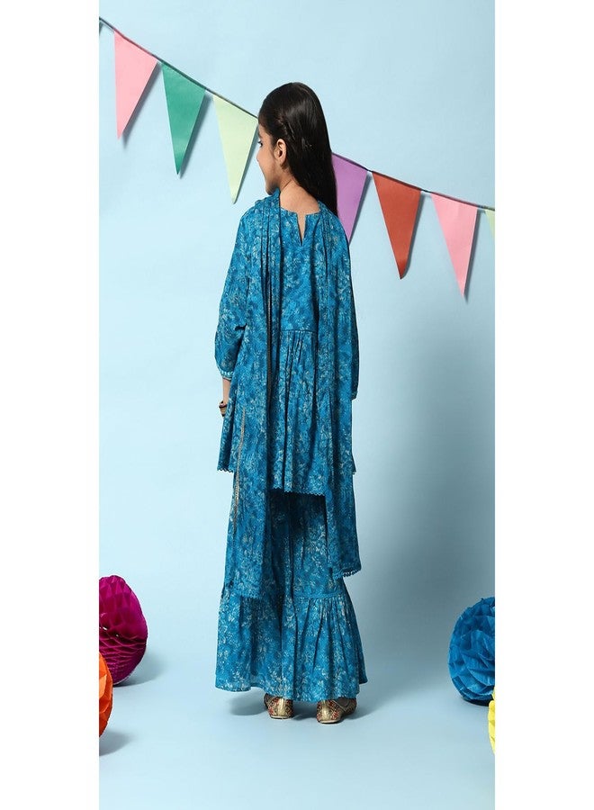 BIBA GIRL PRINTED FLARED KID(KW4948_TEAL BLUE_7) - Image 5