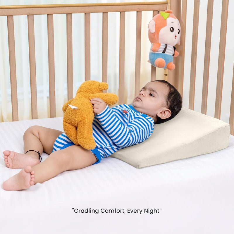 Cherilo Cherilo Half Size Elevated Wedge Pillow for Baby Crib Mattress Helps to Elevate Baby for Acid Reflux Colic GERD Heat Burn Vomiting 19 x 135 x 35 with Removable Velvet Cover Cream - Image 2