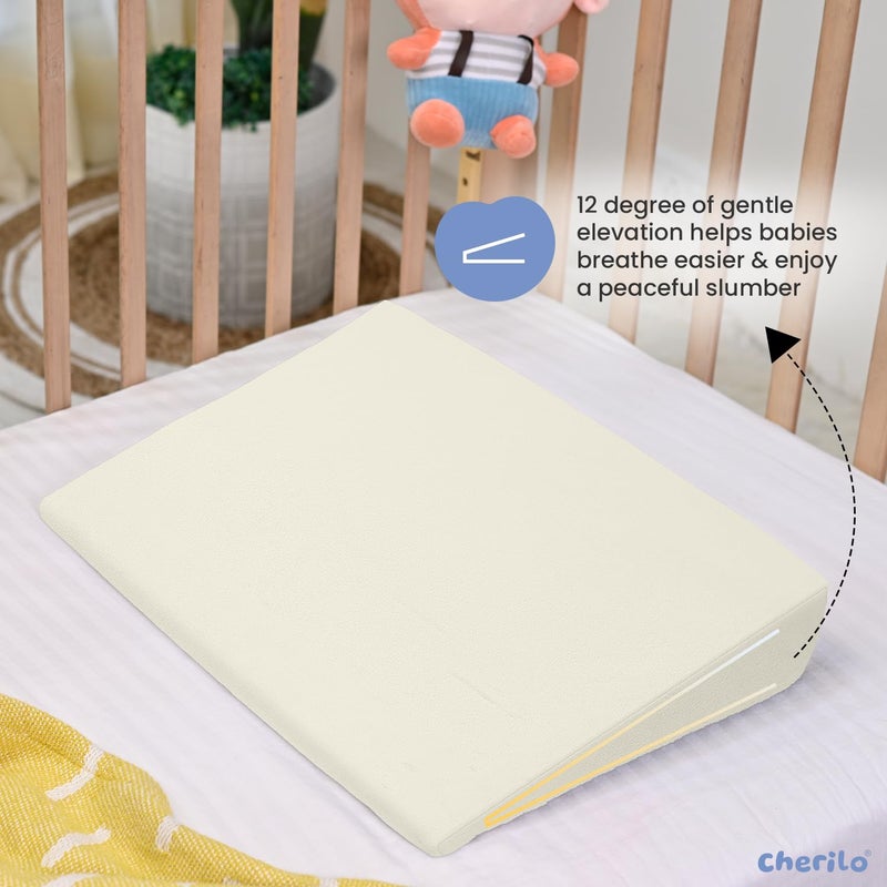 Cherilo Cherilo Half Size Elevated Wedge Pillow for Baby Crib Mattress Helps to Elevate Baby for Acid Reflux Colic GERD Heat Burn Vomiting 19 x 135 x 35 with Removable Velvet Cover Cream - Image 3