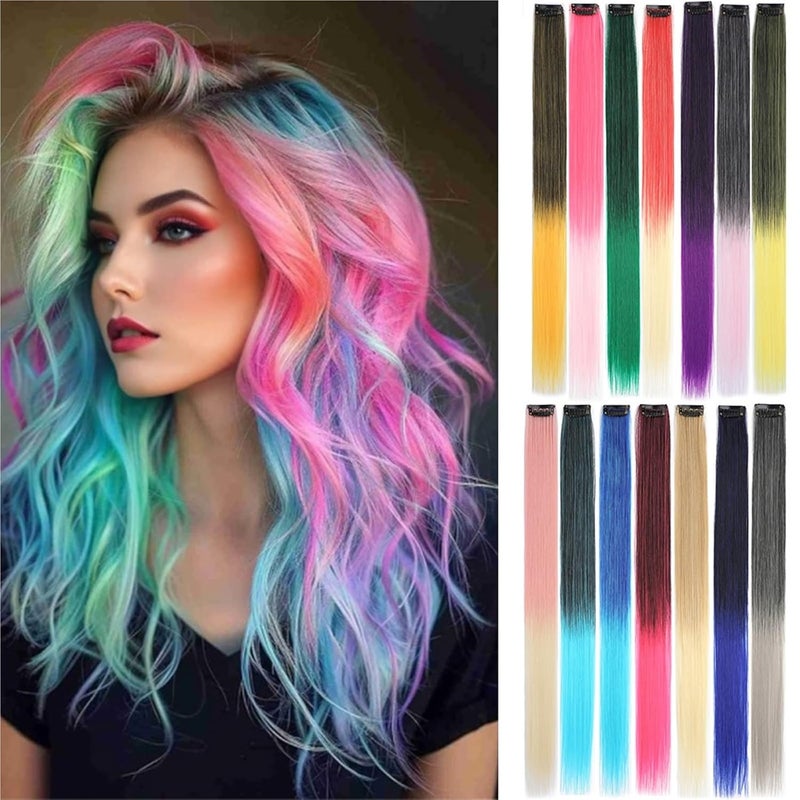 10Pcs Colored Highlight Clip-In Hair Extensions, 22-Inch Straight Synthetic Hairpieces(C19) - Image 2