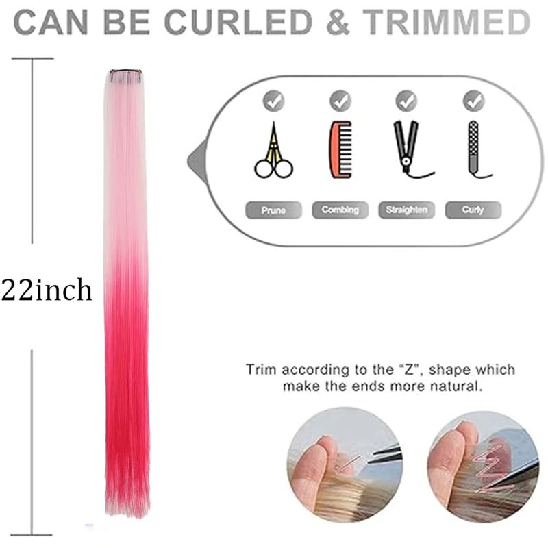 10Pcs Colored Highlight Clip-In Hair Extensions, 22-Inch Straight Synthetic Hairpieces(C19) - Image 4