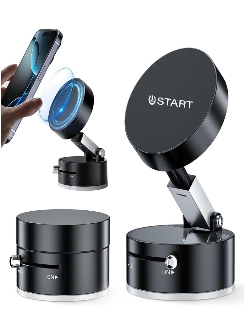 Start Vacuum Suction Magnetic Phone Mount,Double Sided Magnetic Suction Cup Phone Mount for Car/Mirror/Smooth Surface Foldable and Retractable Universal Magnetic Cell Phone Holder for All Phones - Black