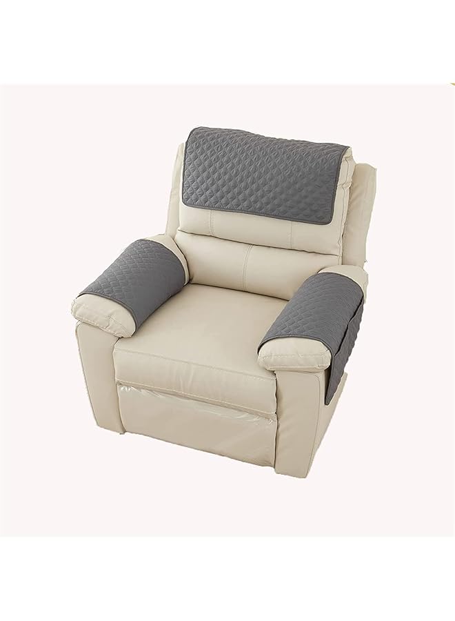 إيروريكس غطاء مسند ذراع الأريكة، غطاء مسند رأس لكرسي الاستلقاء، غطاء ذراع كرسي بذراعين، غطاء كرسي بذراعين، واقي أثاث مبطن غير قابل للانزلاق للحيوانات الأليفة، أريكة جلدية، 3 مقاعد، 5 قطع، رمادي غامق - Image 1