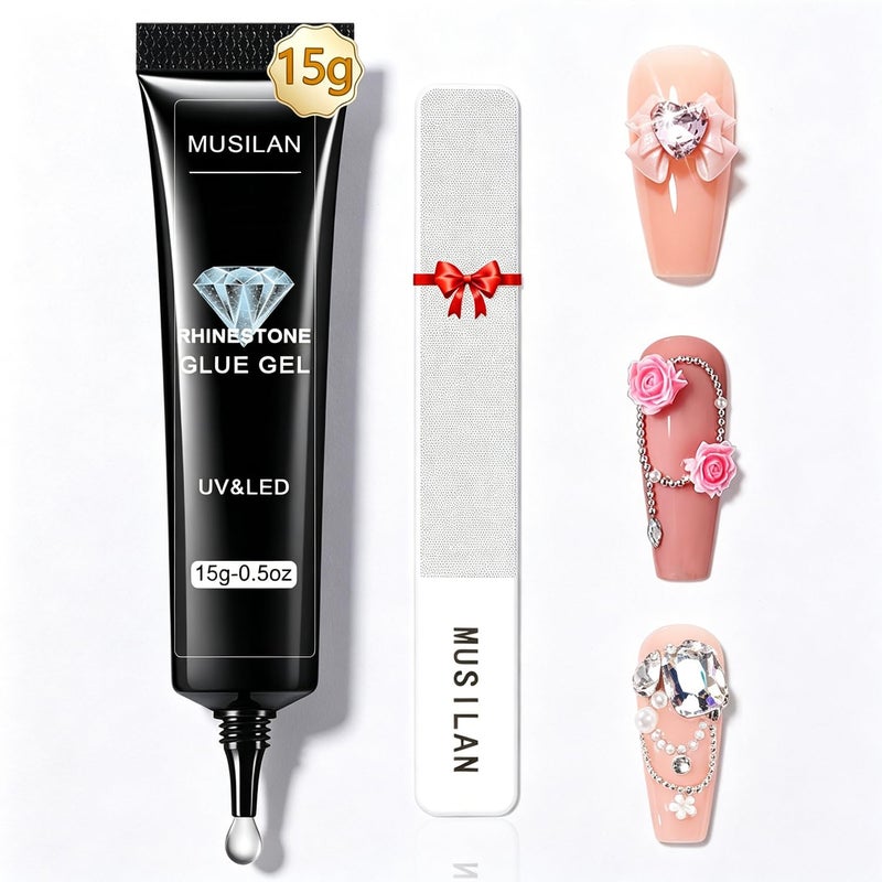 MUSILAN Nail Rhinestone Glue,Super Strong Rhinestones Gel Nail Glue for 3D Nails Beads Stickers Stones Crystals Diamond Art Jewels 3D Decorations Tools,Cured Need - Image 1