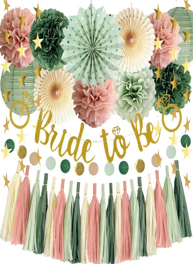 FETETIJD Dusty Pink and Sage Green Bridal Shower Decorations Sage Green Pink Bachelorette Party Decorations Bride to Be Decorations Paper Pom Poms Paper Tassel Garlands for Wedding Shower Party Decor - Image 1