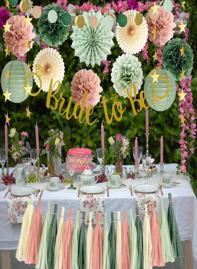 FETETIJD Dusty Pink and Sage Green Bridal Shower Decorations Sage Green Pink Bachelorette Party Decorations Bride to Be Decorations Paper Pom Poms Paper Tassel Garlands for Wedding Shower Party Decor - Image 2