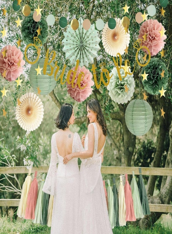 FETETIJD Dusty Pink and Sage Green Bridal Shower Decorations Sage Green Pink Bachelorette Party Decorations Bride to Be Decorations Paper Pom Poms Paper Tassel Garlands for Wedding Shower Party Decor - Image 4
