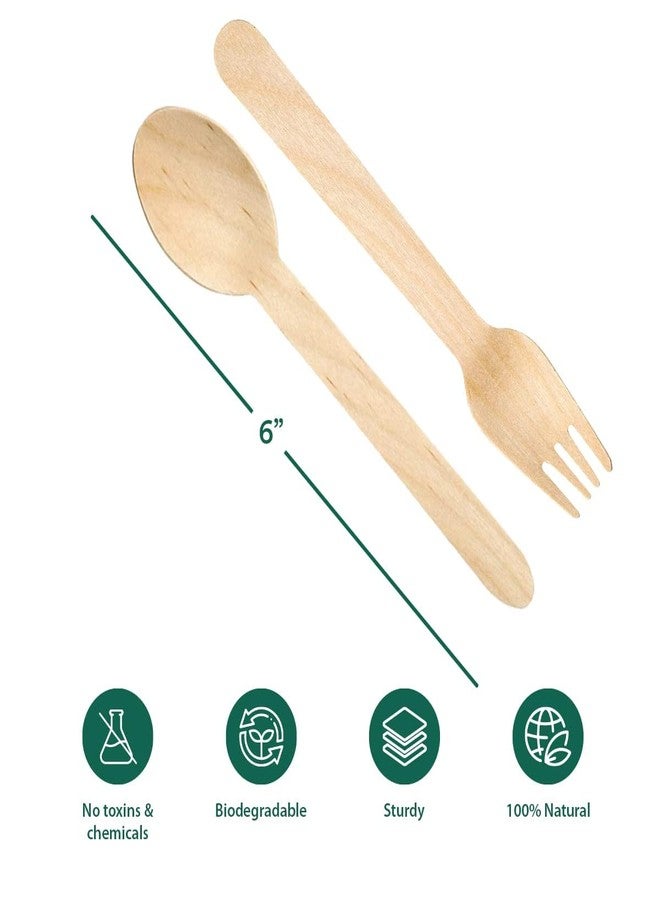Kunya® 160mm Disposable Spoons & Forks Set | Wooden Dining Flatware | Ideal for Kids Birthday, Wedding & Party (100) - Image 4