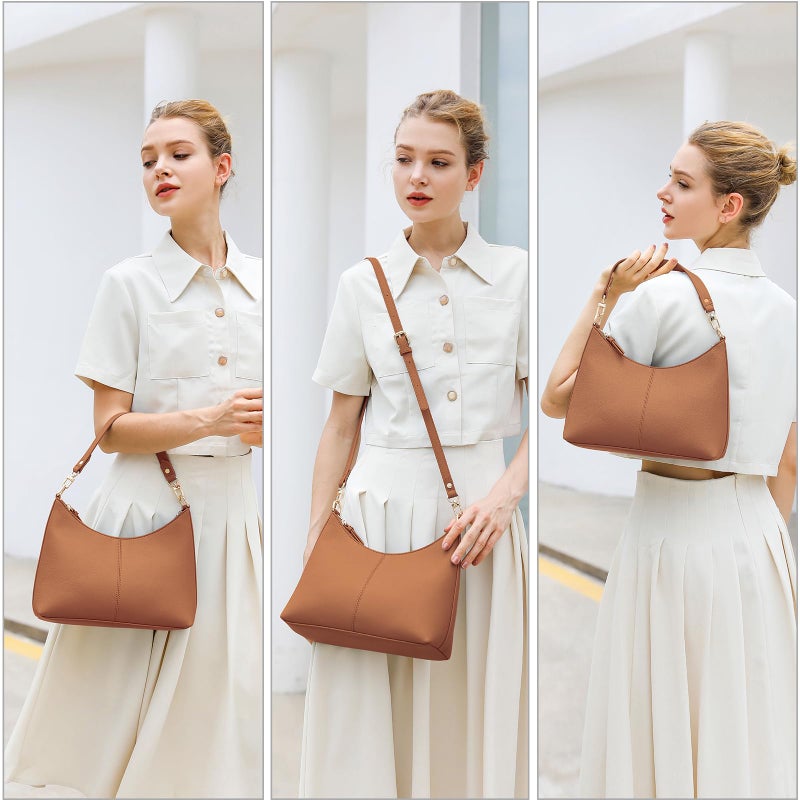 Keyli shoulder bag for women Small Tote Handbags Purse Trendy Zip Leather Crossbody Bags with Adjustable Strap Brown - Image 2