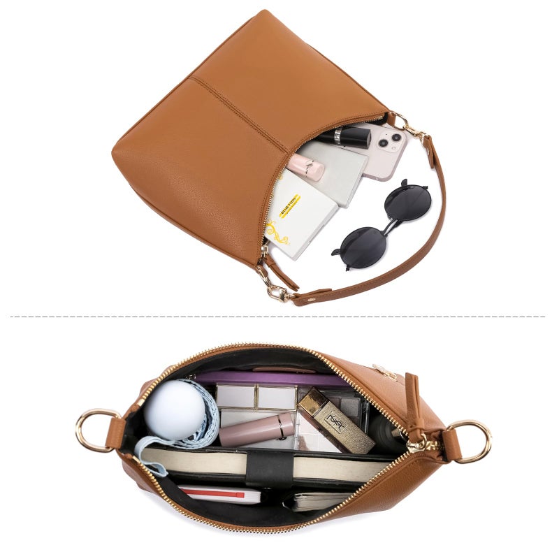 Keyli shoulder bag for women Small Tote Handbags Purse Trendy Zip Leather Crossbody Bags with Adjustable Strap Brown - Image 5