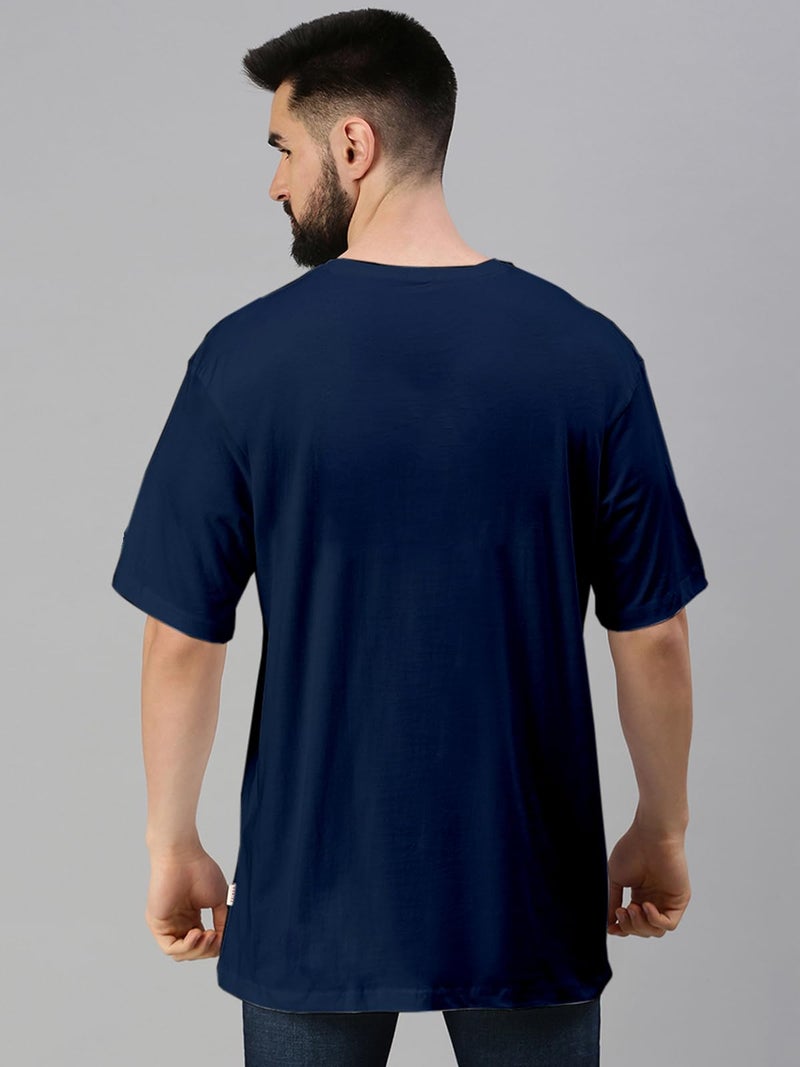 Veirdo® Maroon & Navy Oversized Baggy Fit Drop Shoulder Half Sleeves Round Neck Solid Pure Cotton T-Shirt for Men (PO2_OS_100_MR_NY_XXL) - Image 3