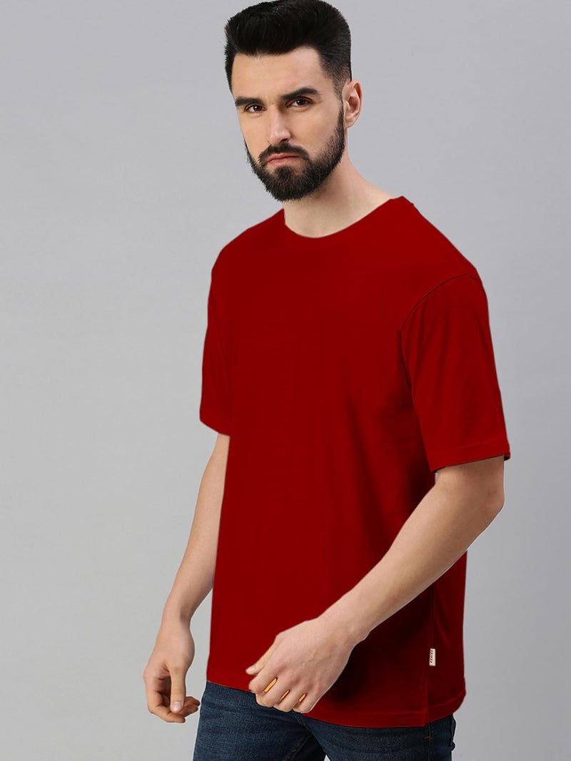 Veirdo® Maroon & Navy Oversized Baggy Fit Drop Shoulder Half Sleeves Round Neck Solid Pure Cotton T-Shirt for Men (PO2_OS_100_MR_NY_XXL) - Image 2