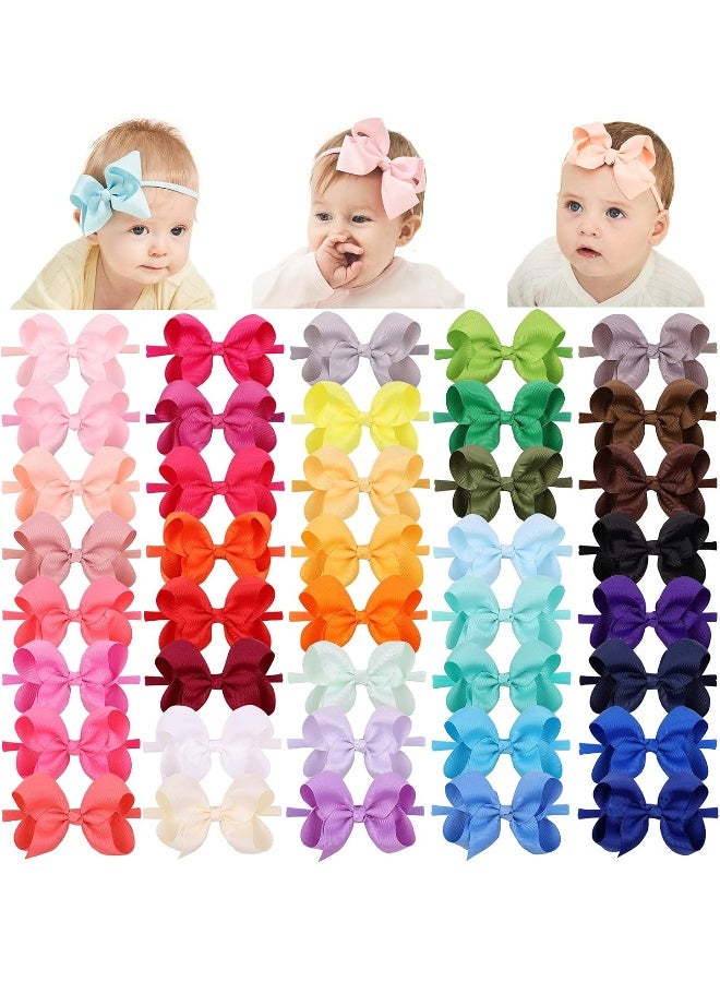 jollybows jollybows 40pcs 4inches Baby Girls Grosgrain Ribbon Hair Bows Headbands Nylon Elastic Hair Band Hair Accessories for Infants Newborn  - Image 1