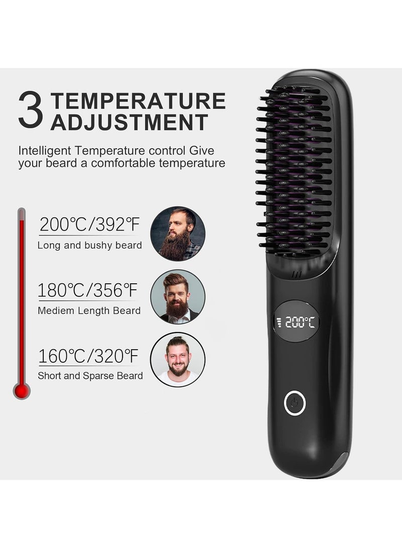Beard Straightener for Men, Anti-Scald Heated Beard Brush,Portable Cordless Hair Straightener, Electric Hot Comb 3 Temp Settings, Ionic Mini Straightener for Home, Travel - Image 2