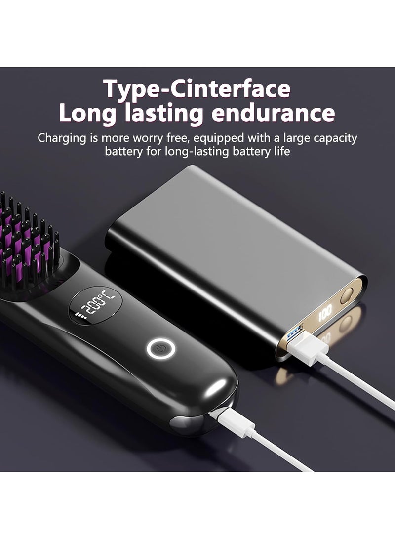 Beard Straightener for Men, Anti-Scald Heated Beard Brush,Portable Cordless Hair Straightener, Electric Hot Comb 3 Temp Settings, Ionic Mini Straightener for Home, Travel - Image 4