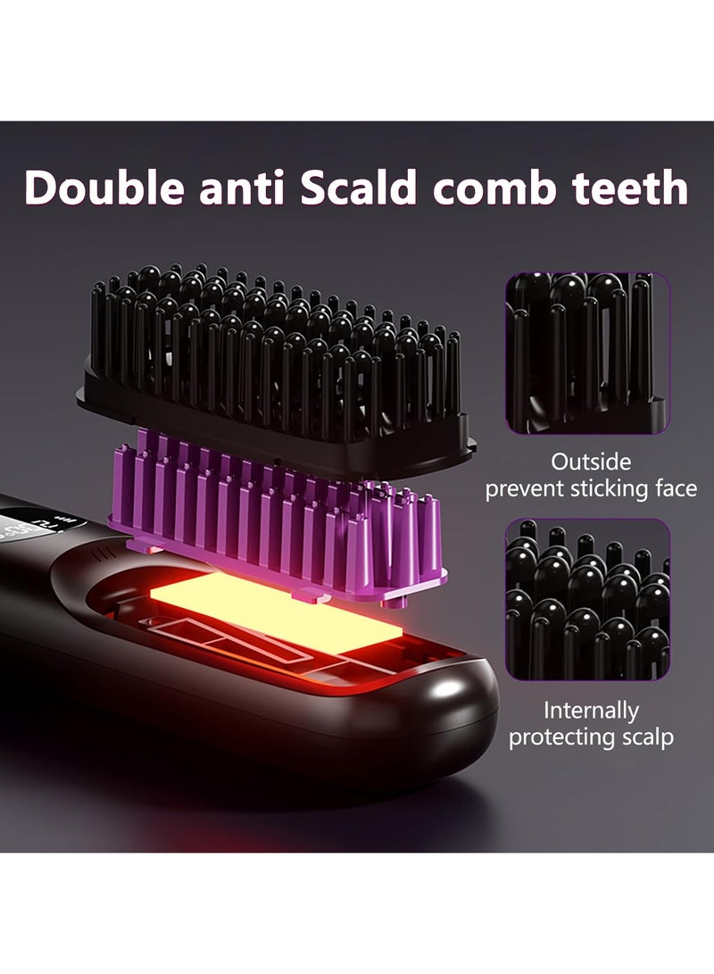 Beard Straightener for Men, Anti-Scald Heated Beard Brush,Portable Cordless Hair Straightener, Electric Hot Comb 3 Temp Settings, Ionic Mini Straightener for Home, Travel - Image 3