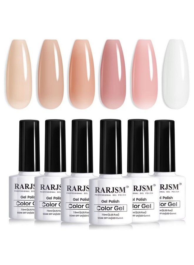 RARJSM Nude Gel Nail Polish Apricot Peach Pink Jelly Gel Polish Set Of 6 Transparent Colors 75Ml Clear Purple Sheer Wine Red Milky Mavue French Manicure Led Uv Gel Soak Off Curing Requires Home - Image 1