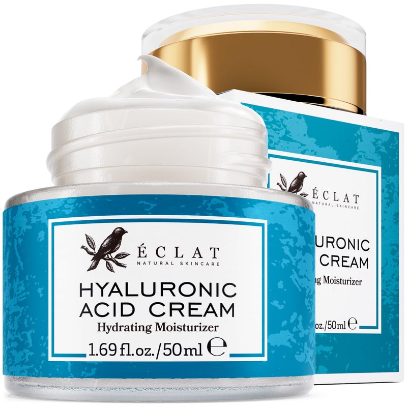 Eclat Skincare Hyaluronic Acid Cream â€“ Hydrating Moisturizer with Ceramides & Vitamin B5 - Hyaluronic Acid Moisturizer for Soothing Dull & Dry Skin - Anti Aging Face Cream for Women and Men 50 ml - Image 1