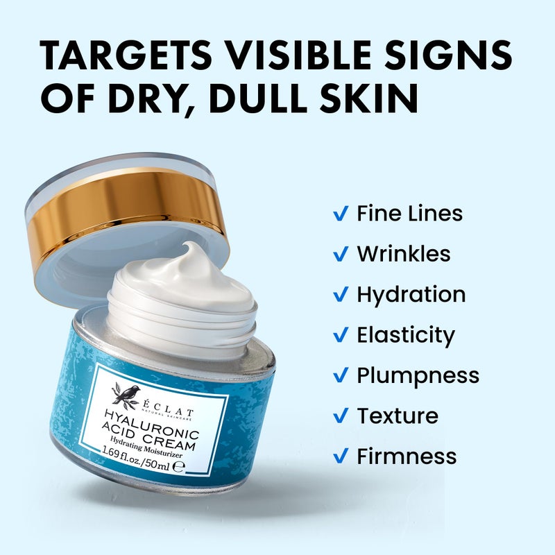 Eclat Skincare Hyaluronic Acid Cream â€“ Hydrating Moisturizer with Ceramides & Vitamin B5 - Hyaluronic Acid Moisturizer for Soothing Dull & Dry Skin - Anti Aging Face Cream for Women and Men 50 ml - Image 3