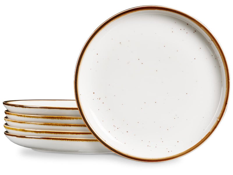 ONEMORE Ceramic Plates Set of 6 85 inch Small Dinner Plates for Appetizer Salad and Dessert Oven Microwave and Dishwasher Safe Plate Rustic Kitchen Porcelain Dish  Cream White