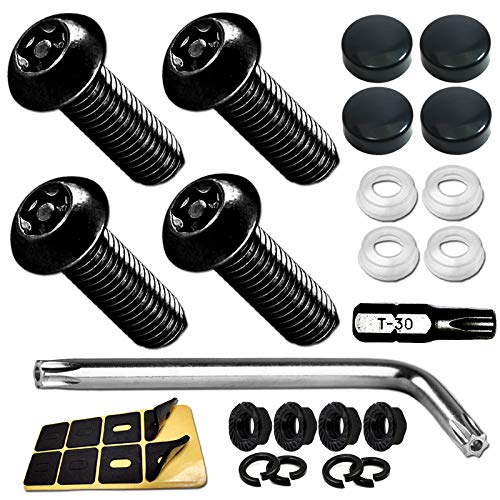 Aootf Anti Theft License Plate Screws- Black Bolts for Locking Car Tag, Frame and Cover, Mounting Hardware Kit for Front/Rear, M6 Stainless Steel Screws, Caps, Fasteners Nuts, Rattle Proof Pads - Image 1