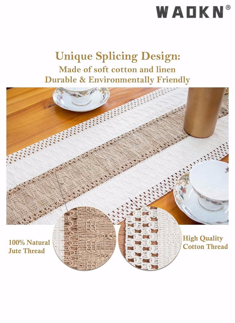 WAOKN Macrame Table Runner Farmhouse Style, 72 Inch Natural Burlap Boho Table Runner Modern Farmhouse Decor Rustic Woven Cotton Crochet Lace for Bohemian, Rustic, Wedding, Bridal Shower, Dinner  - Image 3