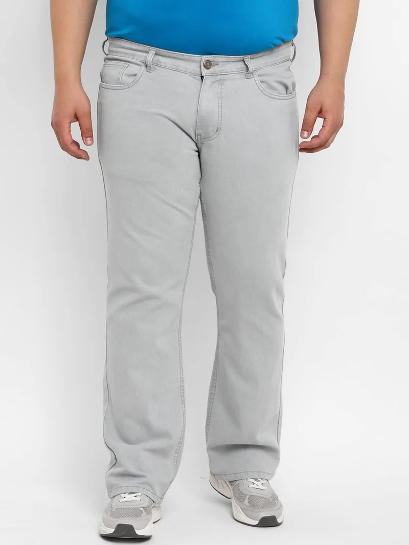 Urbano Plus Men's Light Grey Regular Fit Washed Denim Bootcut Jeans Stretchable