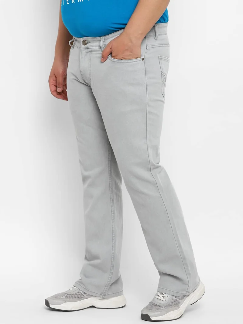 Urbano Fashion  Urbano Plus Men's Light Grey Regular Fit Washed Denim Bootcut Jeans Stretchable  | Best Price UAE