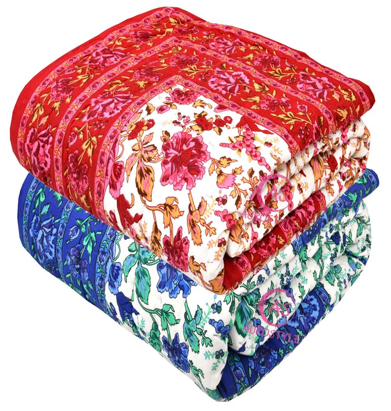 WORLDNEX 400 TC Pure Cotton Jaipuri Design Printed Light Weight Traditional Rajasthani Print Single Bed Quilt/Razai/Rajai (Design 10, Single Bed - Set of 2 Combo Set) - Image 2