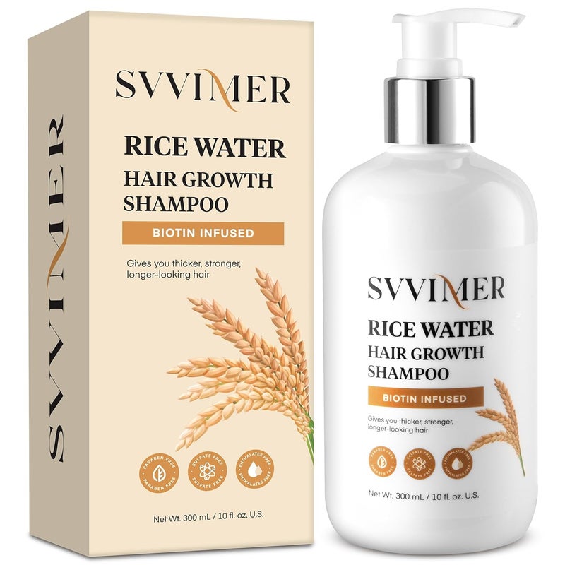 Rice Water Hair Growth Shampoo  Thickening Shampoo with Biotin for Hair Loss and Thinning Hair  Sulfate Free for Women and Men 10 Fl Oz