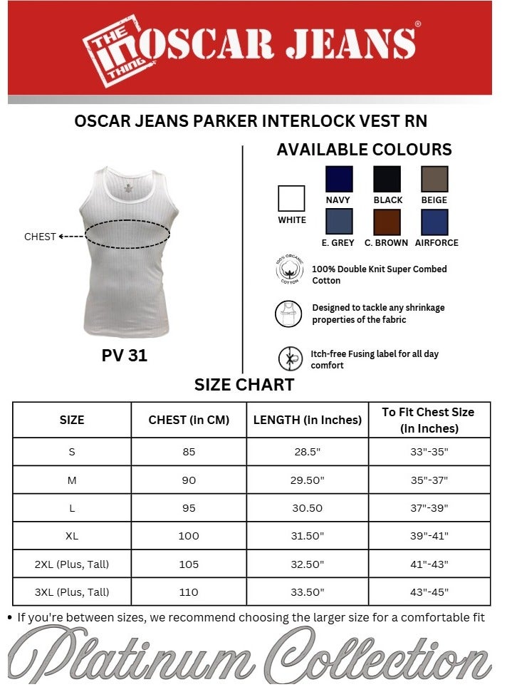 OSCAR JEANS Platinum Collection Double-Knit 100% Cotton Mens Vest Undershirt Tank Top Ultrasoft Breathable Sleeveless Sando Pack of 3 - Image 3