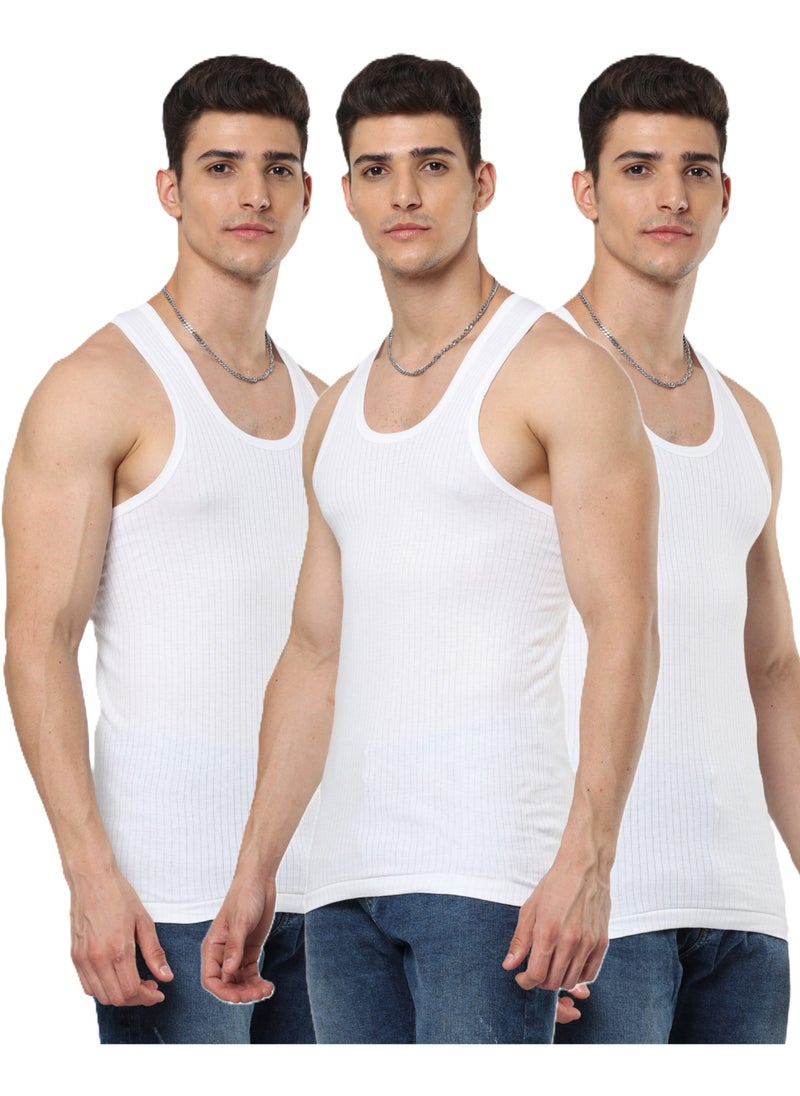 OSCAR JEANS Platinum Collection Double-Knit 100% Cotton Mens Vest Undershirt Tank Top Ultrasoft Breathable Sleeveless Sando Pack of 3  - Image 1
