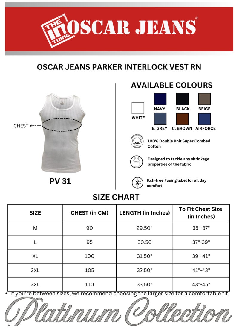 OSCAR JEANS Platinum Collection Double-Knit 100% Cotton Mens Vest Undershirt Tank Top Ultrasoft Breathable Sleeveless Sando Pack of 3  - Image 3