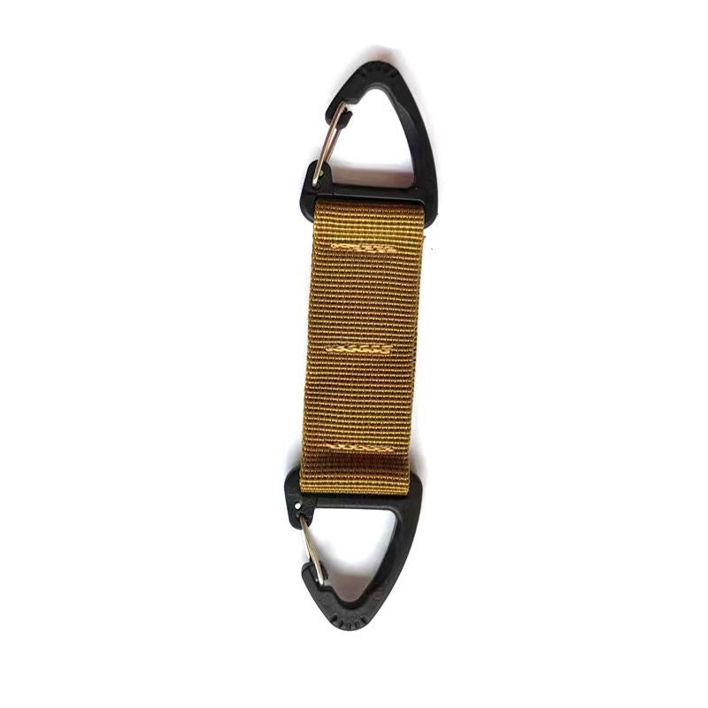 Generic Tactical Nylon Strap Backpack Carabiner Double Point Triangle Multipurpose Khaki 