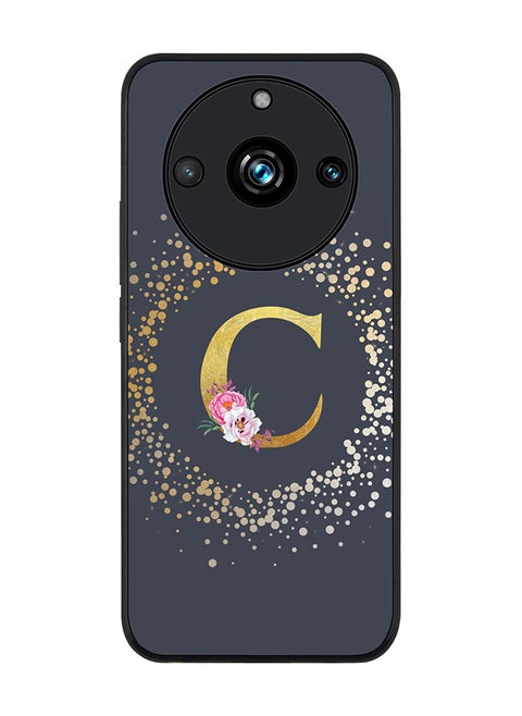 Rugged Black Edge case for Realme 11 Pro/Realme 11 Pro+, Slim fit Phone Case Cover- Custom Monogram Initial Letter Floral Pattern Alphabet - C (Grey)