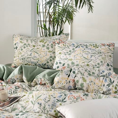 BupiRD Floral King Duvet Cover 100% Soft Cotton 3 Piece Birds Flowers Garden Tree Branches Print Reversible Duvet Cover with Zipper Closure - Image 5